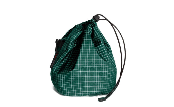 A Medium, clear-bottomed Yarn Stuff Sack in Sitka (dark green with white grid) 200 Halcyon.